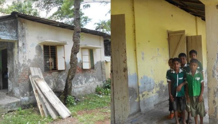 ভাঙ্গাচোরা টিনের ঘরে ঝুকি নিয়ে চলছে পাঠদান